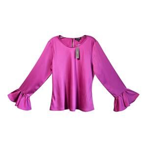 J CREW Women's L Satin Blouse Azalea Pink Long Sleeve Bell Cuff Elegant 42" NEW
